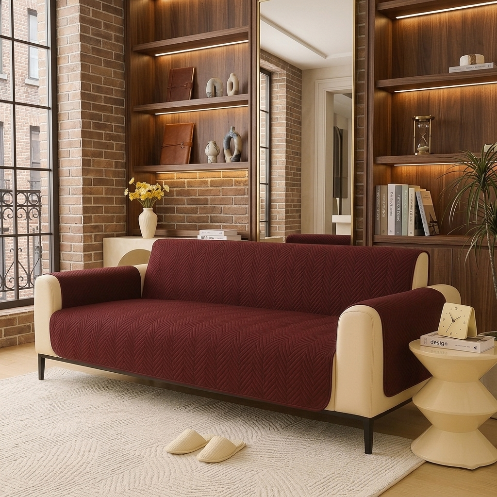 NEW MAT ULTRASONIC SUPER SOFT SOFA COVER (MAROON)